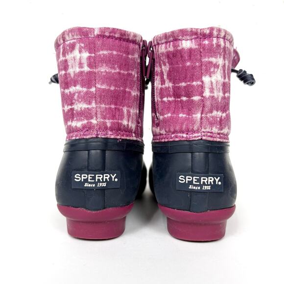 Sperry Saltwater Kids Duck Boots Lace Up & Zip Closure Tie Dye Pink Size 1 - Picture 3 of 11